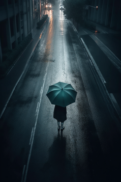 雨天街道撑伞背影摄影图11