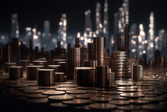 金融货币柱状排列城市金钱