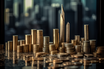 金融货币柱状排列城市硬币