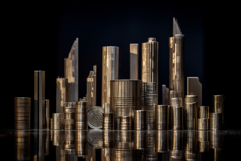 金融货币柱状排列城市积累