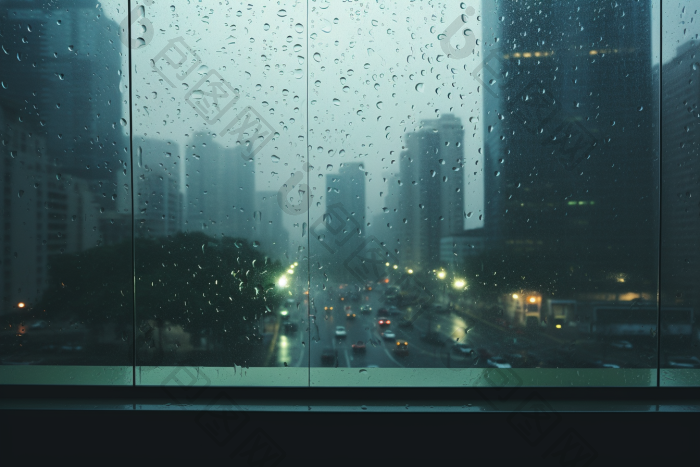 窗外的雨天城市朦胧图片-包图网
