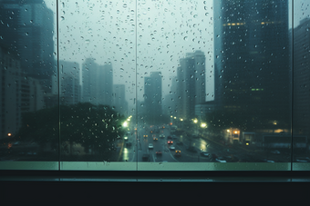 窗外的雨天<strong>城市朦胧</strong>玻璃高楼