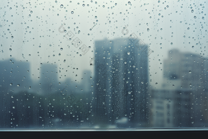 窗外的雨天城市朦胧下雨雾蒙蒙