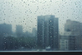 窗外的雨天城市朦胧下雨雾蒙蒙