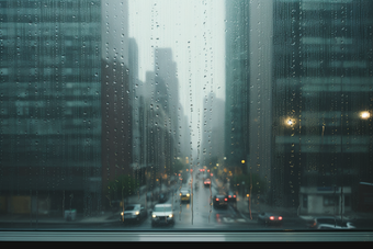 窗外的雨天城市朦胧玻璃大厦