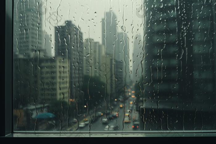 窗外的雨天城市朦胧风景下雨图片-包图网