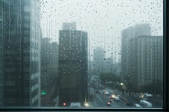 窗外的雨天城市朦胧风景<strong>大厦</strong>