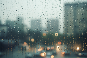 窗外的雨天城市朦胧风景雨季