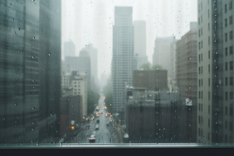 窗外的雨天<strong>城市朦胧</strong>风景高楼