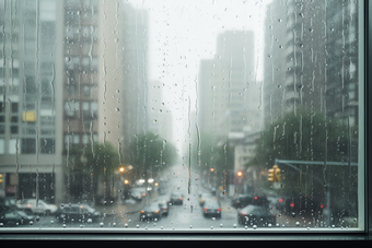 窗外的雨天城市朦胧下雨雨季