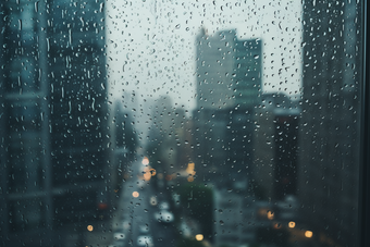 窗外的雨天城市朦胧雨季高楼