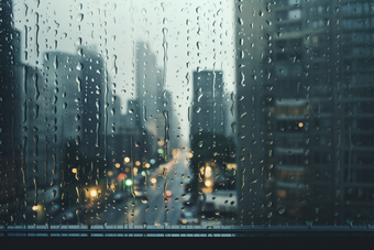 窗外的雨天城市朦胧风景雾蒙蒙