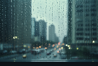 窗外的雨天城市朦胧下雨玻璃