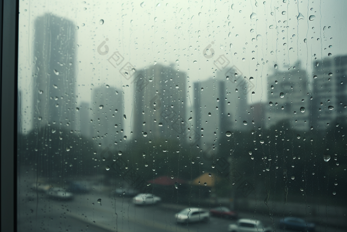 窗外的雨天城市朦胧雨季大厦