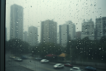 窗外的雨天城市朦胧雨季大厦