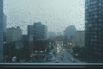 窗外的雨天城市朦胧雨季建筑