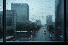 窗外的雨天城市朦胧摄影图1