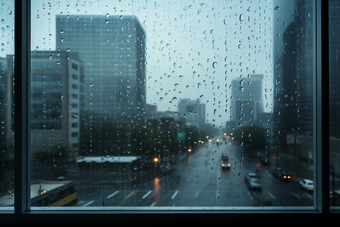 窗外的雨天城市朦胧雨季雾蒙蒙