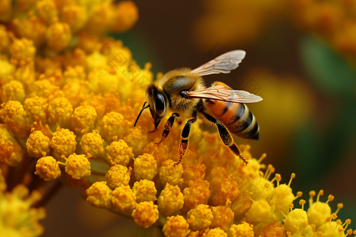 蜜蜂采蜜自然鲜花特写