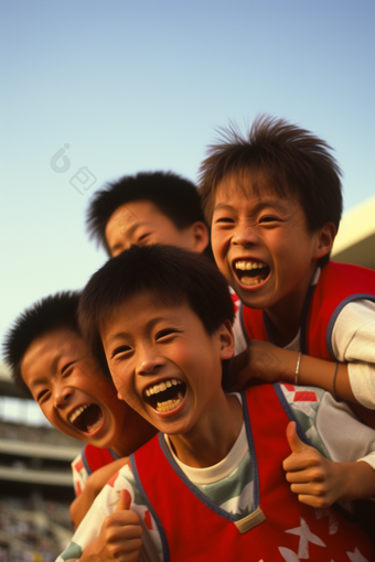 赛前拥抱庆祝的孩子比赛亚洲