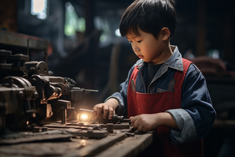 正在研究机械的<strong>孩子</strong>学习人物肖像