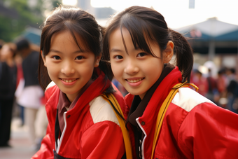 穿着校服的亚洲女孩人物肖像特写