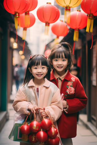 春节穿着新衣服的孩子可爱儿童
