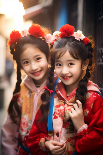 春节穿着新衣服的孩子乖巧微笑