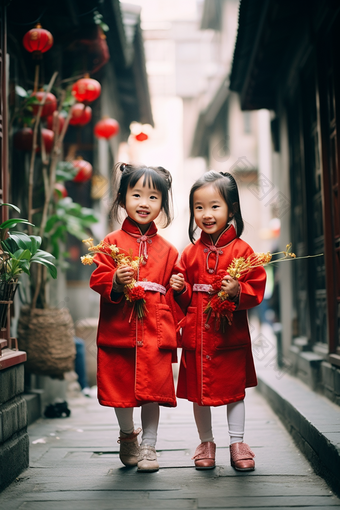 春节穿着新衣服的孩子可爱小孩