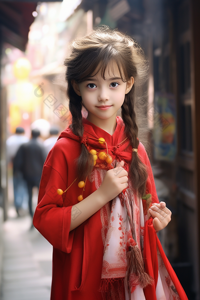 春节穿着新衣服的孩子可爱微笑