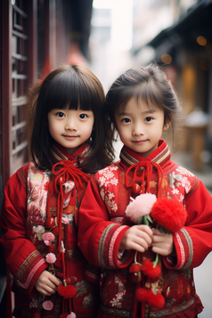 春节穿着新衣服的孩子摄影图1