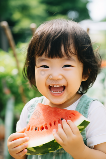 吃西瓜的孩子夏季凉爽