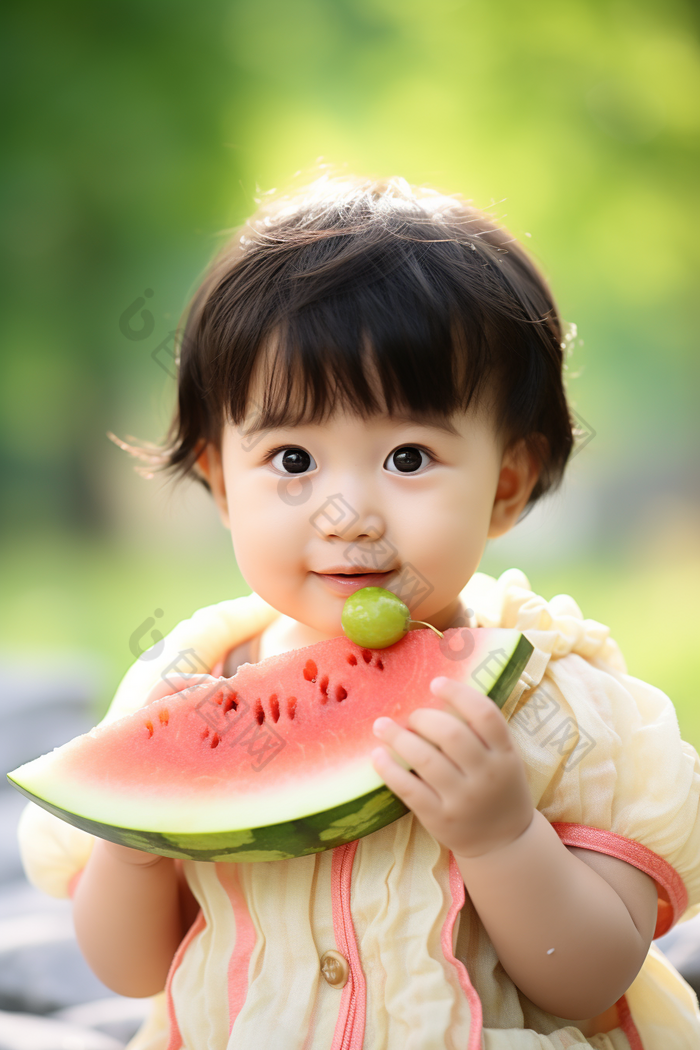 吃西瓜的孩子夏天酷夏