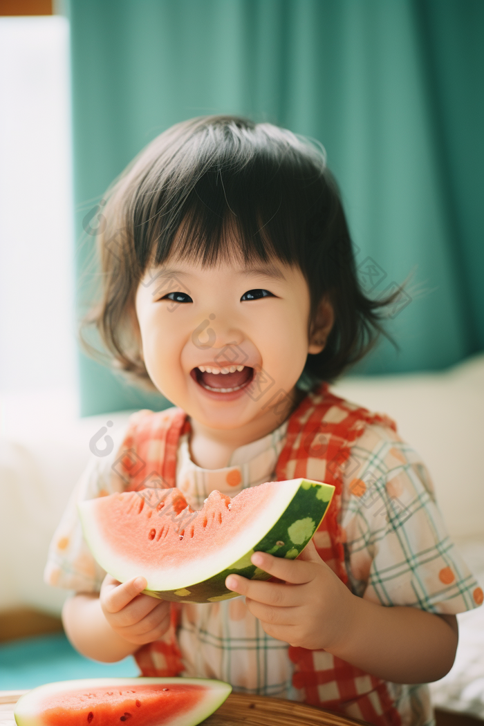 吃西瓜的孩子夏季解渴