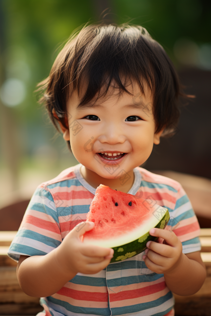 吃西瓜的孩子夏季酷暑