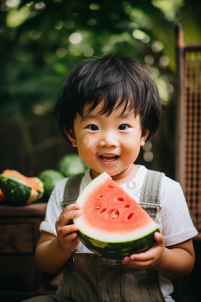 吃西瓜的孩子夏天解渴