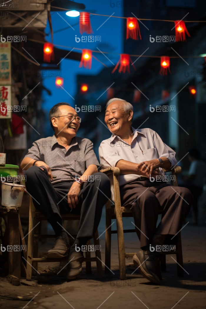 坐在街头椅子上的大爷街上和蔼图片-包图网