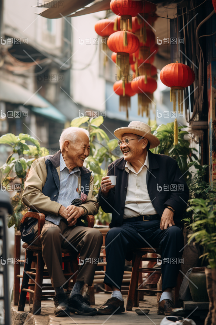 坐在街头椅子上的大爷肖像照和蔼图片-包图网