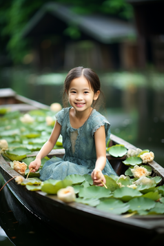 坐在小船上的女孩摄影图27