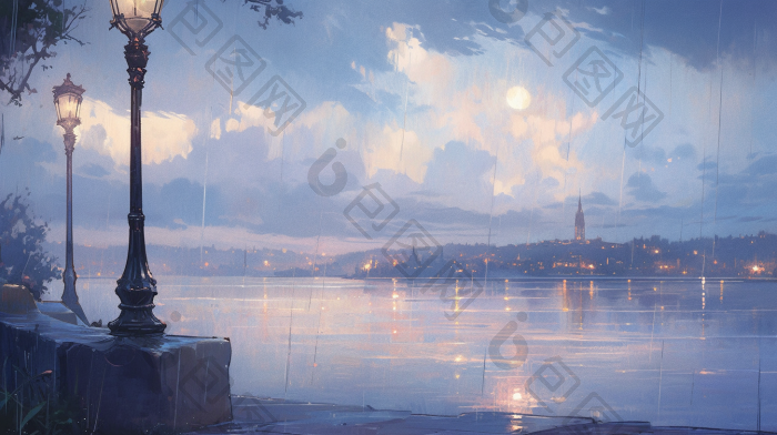 夜晚街边雨景下雨城市插画图片-包图网