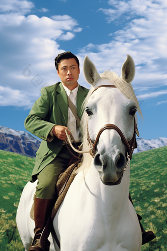 骑马的<strong>蒙古</strong>年轻人驰骋肖像