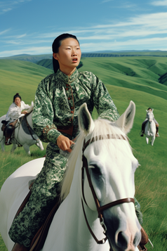 骑马的蒙古年轻人摄影图1