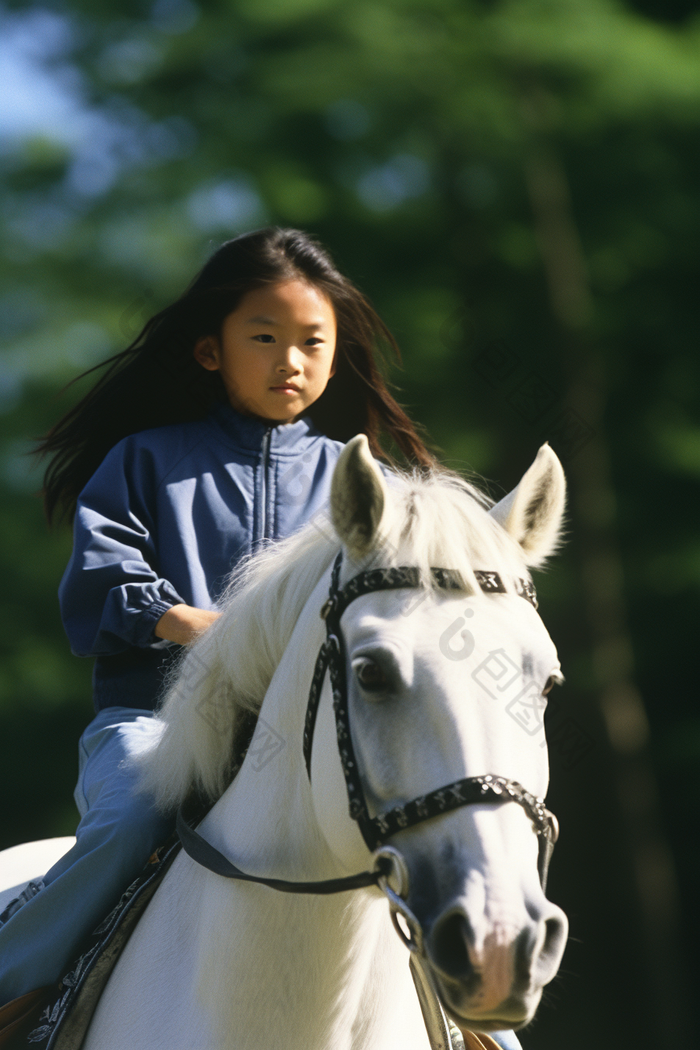 骑马的孩子蒙古草坪