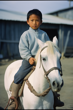 骑马的孩子摄影图1