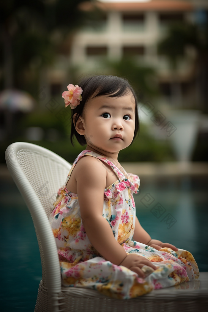 泳池边的女孩婴儿孩子游泳