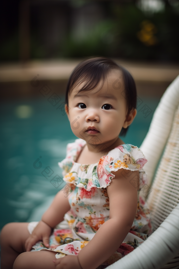 泳池边的女孩婴儿孩子天真