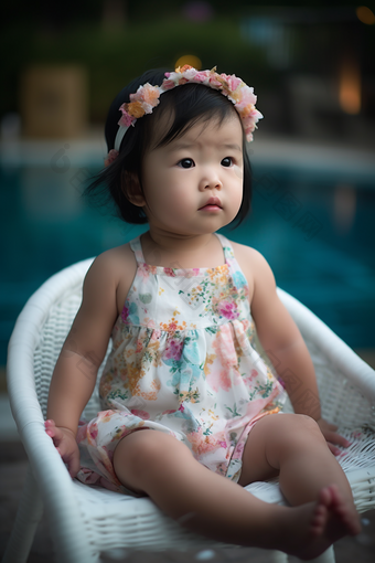 泳池边的女孩婴儿孩子夏季