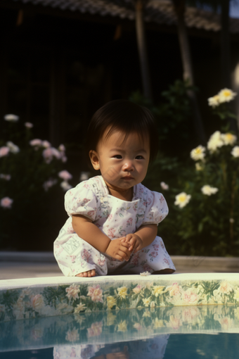 泳<strong>池边</strong>的男孩婴儿孩子夏季