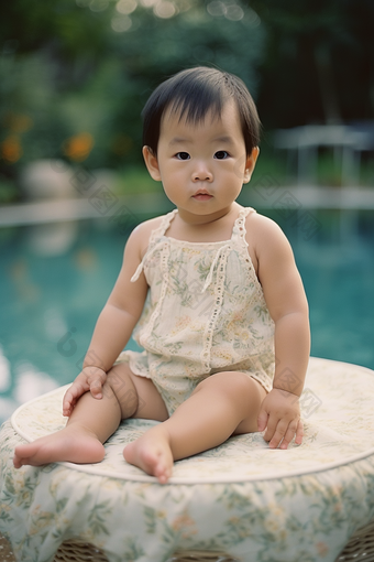 泳池边的男孩<strong>婴儿</strong>可爱夏日