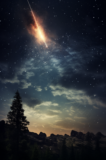 夜晚的流星闪烁晚上陨石